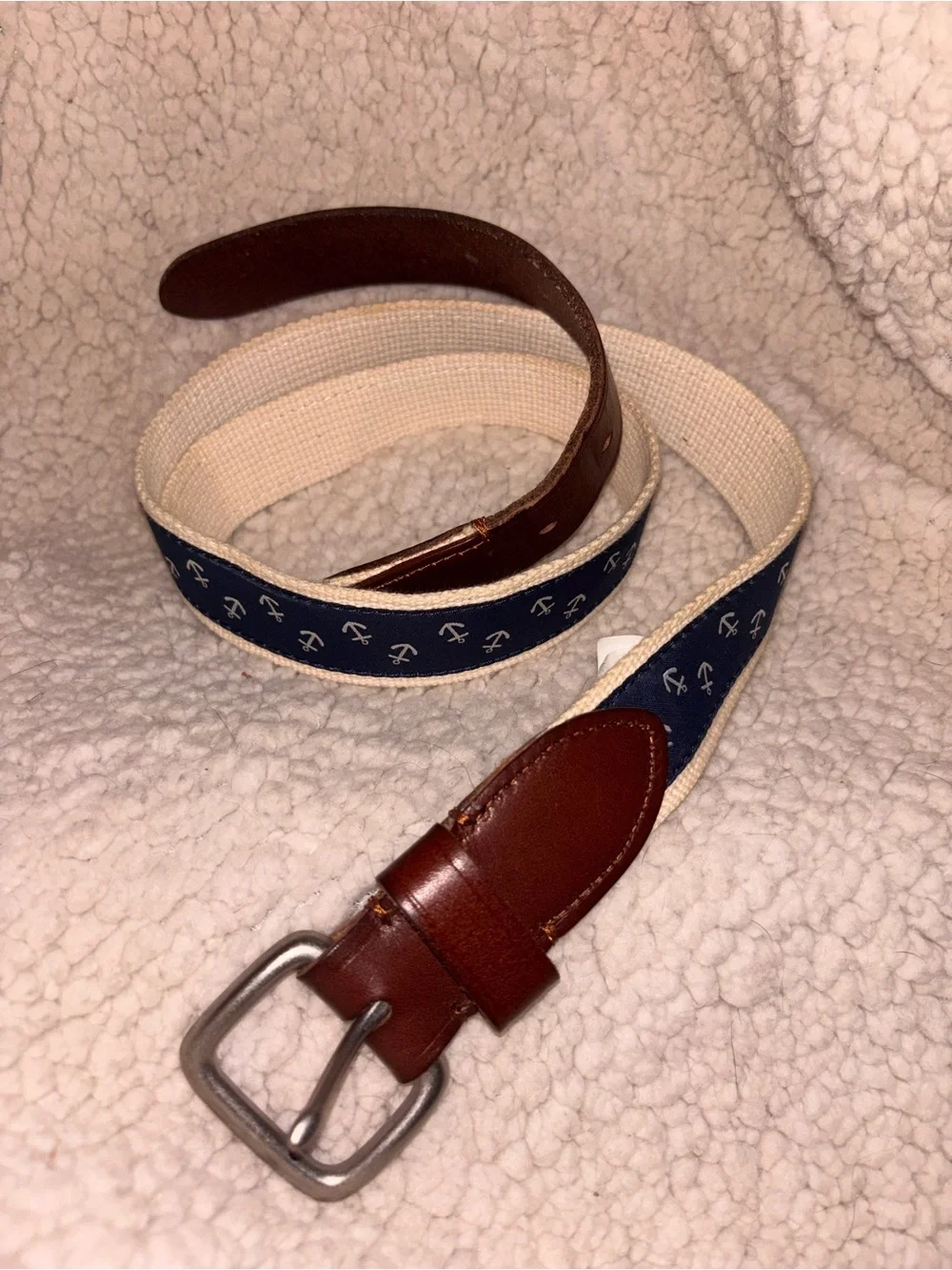 J.Crew Men’s Anchor Nautical Ribbon Leather Belt Navy Size 34